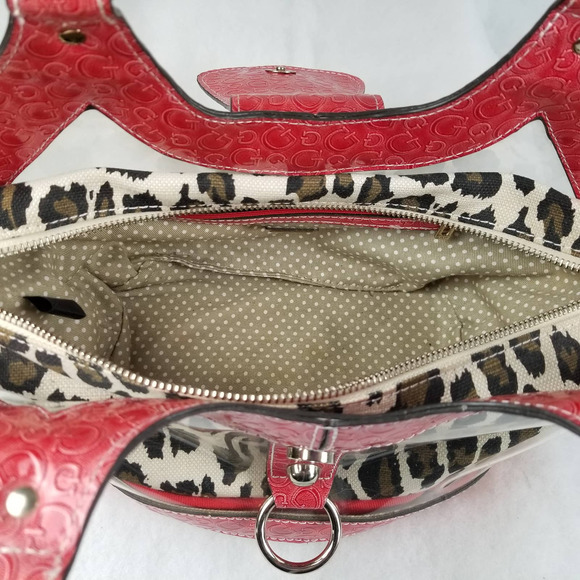 Guess Red Clear Leopard Print Handbag Very Good Unique - Picture 4 of 8